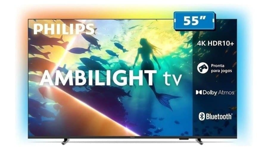 Smart Tv ambilight 55" 4K, 55PUG8100/78, Comando de Voz, HDR10+/Dolby Atmos PHILIPS