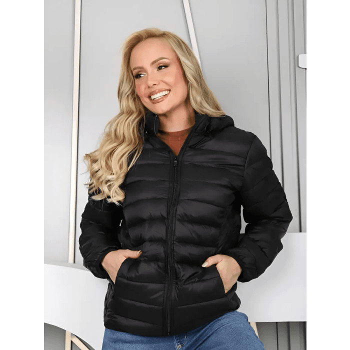 Jaqueta Puffer Feminina Impermeável com Capuz Removível
