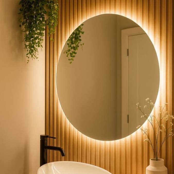 Espelho Redondo com LED Decorativo para Banheiro Lavabo Quarto Sala Iluminado Moderno Premium