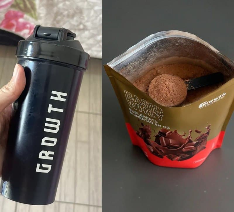 Kit Growth Whey Protein Basic Chocolate 1kg + Coqueteleira 600ml