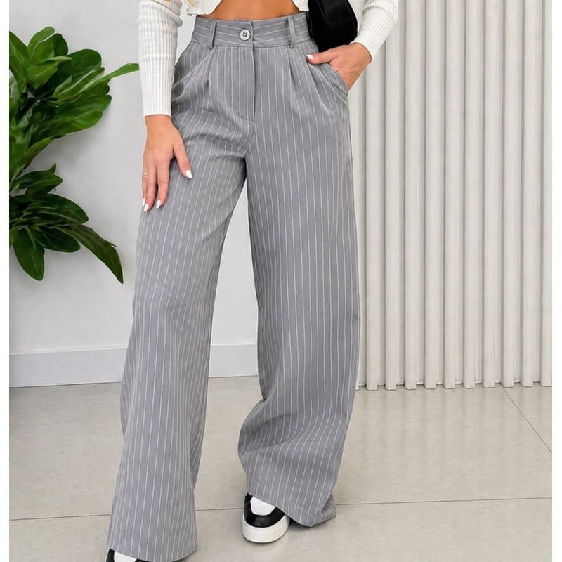 Calça Feminina Alfaiataria Pantalona Risca de Giz