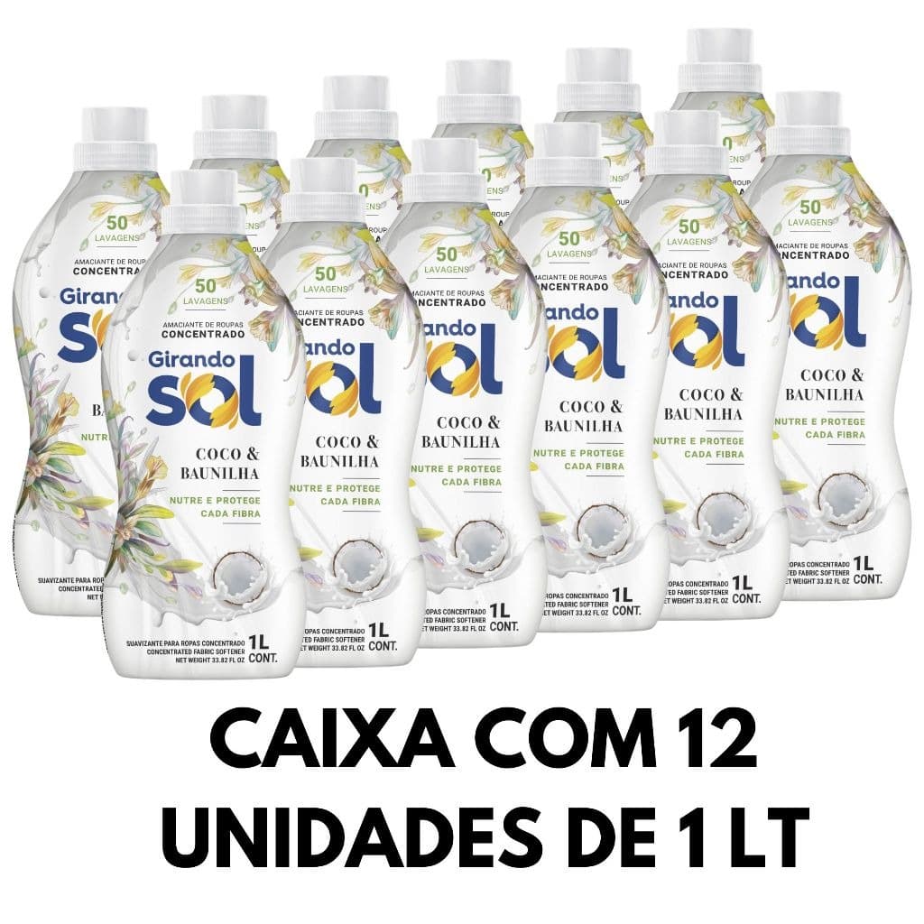 Caixa de Amaciante Concentrado Coco & Baunilha (12 Unidades de 1 Litro) - Girando Sol