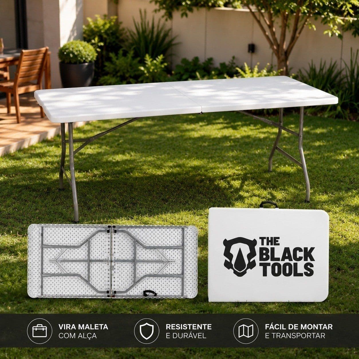 Mesa Dobrável Vira Maleta com Alça Portátil 1.80m TFT1800 The Black Tools