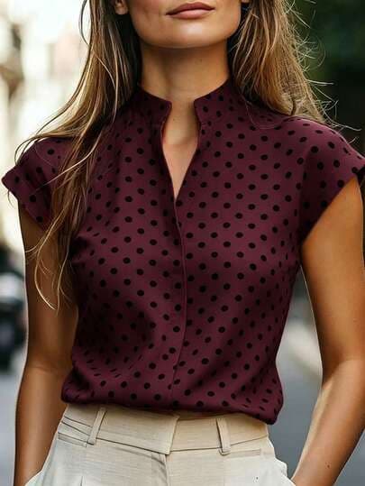 Trelyra Blusa Casual de Verão com Estampa de Poá para Mulheres